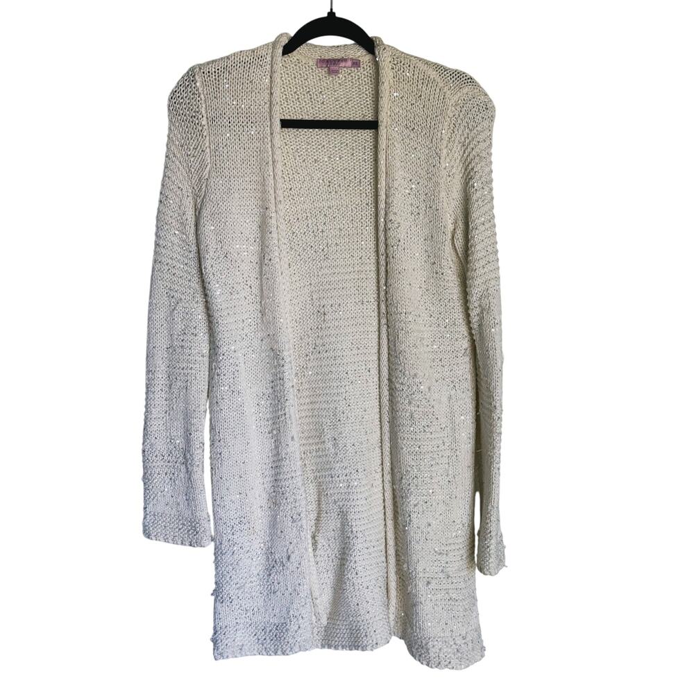 Calypso Fairy Sequin Open Front Cardigan Xs Cream… - image 2